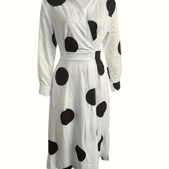 Polka Dot Print Surplice Neck Long Sleeve Maxi Dress - Picture 4 of 8